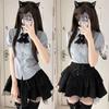 Japanese Academy Style Women's Short-Sleeved Shirt & Fluffy Layered Skirt Set