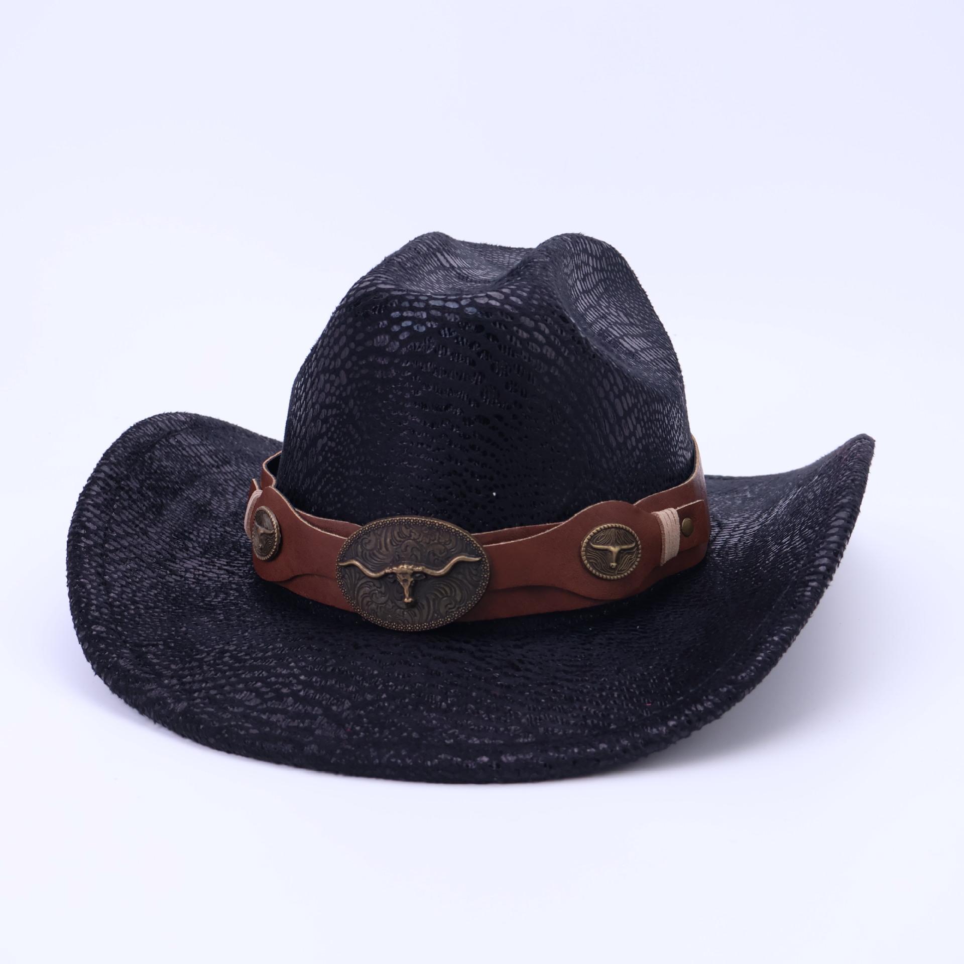

Western Cowboy Hat Men S And Women S Ethnic Style Jazz Hat Outdoor Beach Top Hat M（56-58cm） чорний
