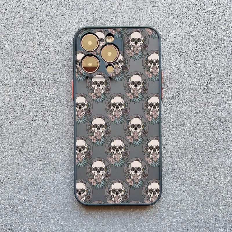 Deluxe Skull Flowers Phone Case For iPhone 15 14 13 12 11 Pro Max 13 12 Mini 8 7 15 14 Plus X XR XS Shockproof Black Phone Cover