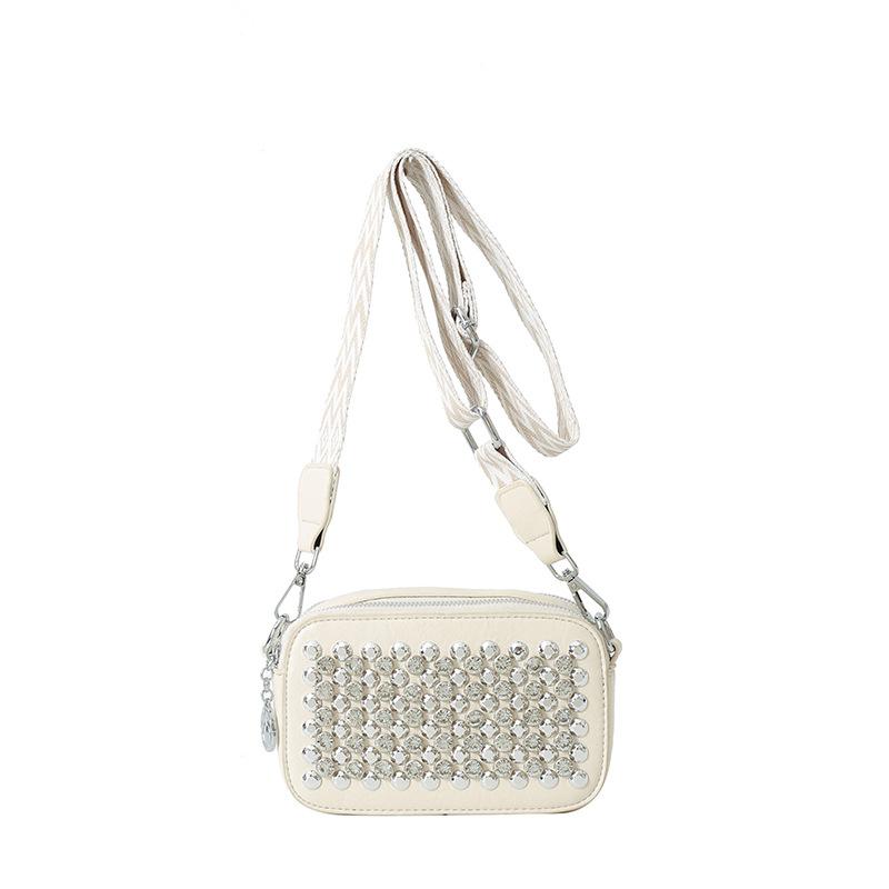 This Year's Popular Bag 2025 New Korean Version of Fashion Rivets Personalized Trend Women's Wide Shoulder Straps Crossbody Small Square Bag