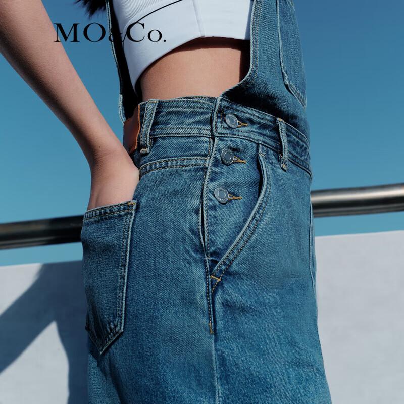 MO&Co. Women's Washed Blue Denim A-Line Overall Dress