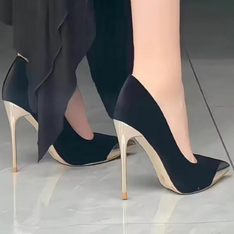 Fashion Spring New Thin Heel Shoes Women's Fashion Metal Pointed Shallow Mouth Suede Slip-on Anti-slip Wear-resistant High Heels