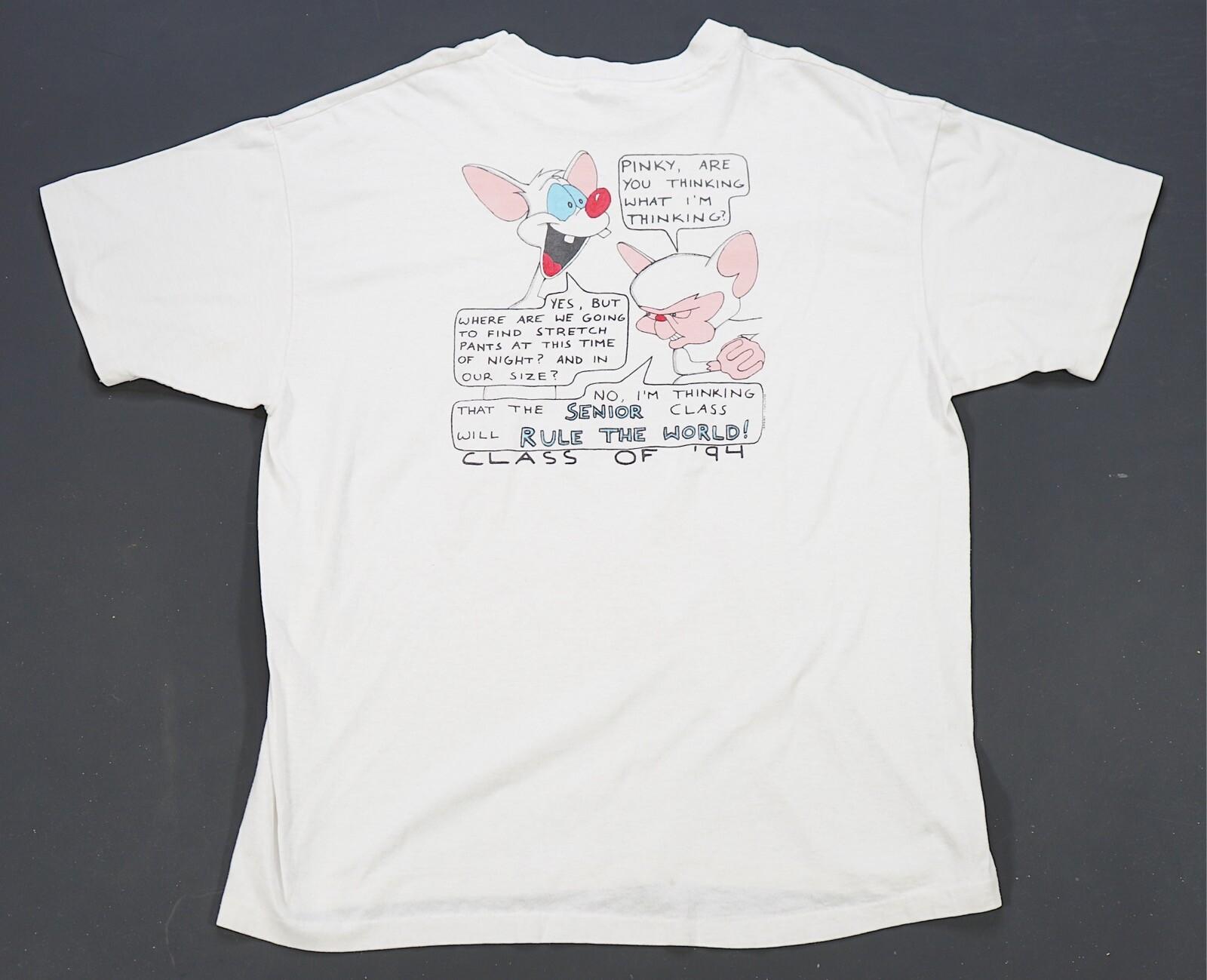 Vintage Pinky and the Brain High School Class of 1994 T Shirt 90s White XL M