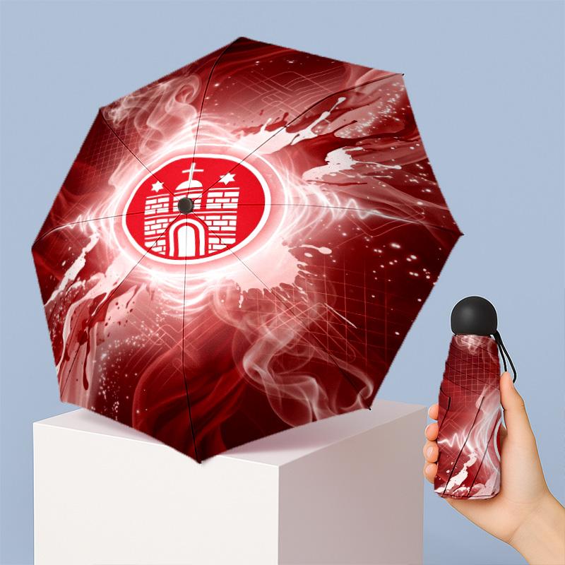 FC St. Pauli Football Pattern Printed Mini 5 Folds 8 Ribs Compact Umbrella Windproof Waterproof Lightweight Portable Folding