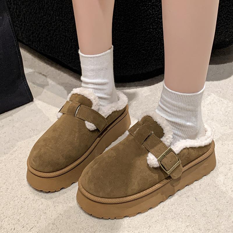

Thick-soled heightening outer wear fluffy shoes women s winter new round head warm and velvet fashion casual cotton shoes 35 хаки