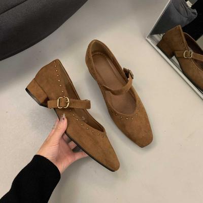 Mary Jane Schuhe mit grobem Absatz 2024 Frühling und Herbst neu quadratische Spitze hohe Absätze Damenschuhe Einzelne Schuhe