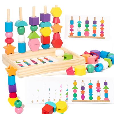 Montessori Educational Toy: Stringing Beads, Stringing Toy, Finger Training, Shape Recognition, Early Development, Interlocking Puzzle, Bajoy Colorful