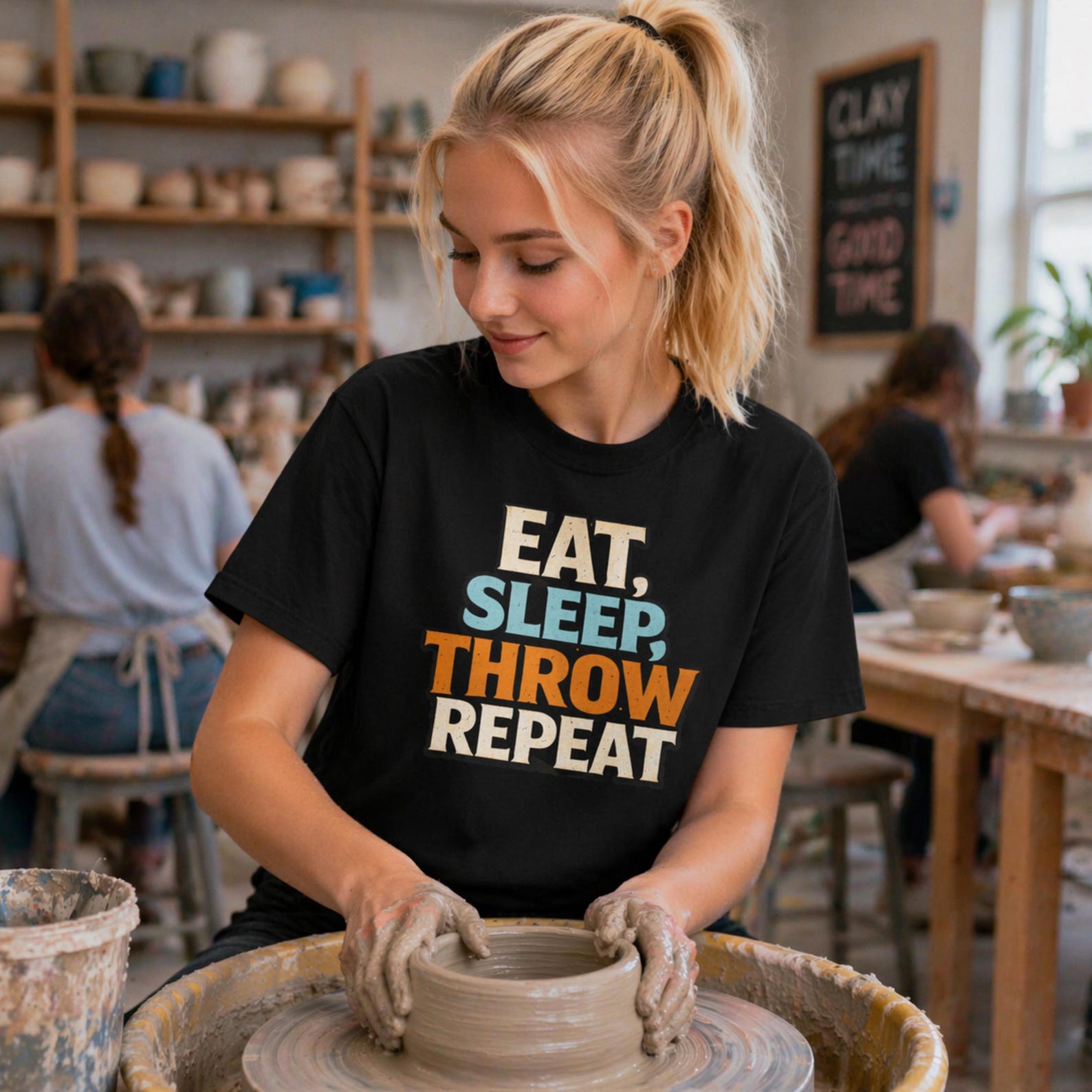 Eat Sleep Throw Repeat Pottery T-Shirt | Ceramics Class Wear 3XL