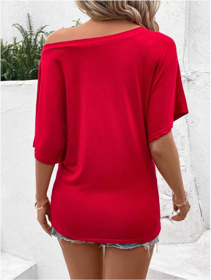 2024 Women's Solid Color Batwing Sleeve Knitted Off-the-Shoulder Top