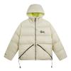 Unisex Kapuzen-Pufferjacke Baumwollfüllung Warmer Wintermantel Lockere Passform Reißverschluss vorne Bestickt Einfarbige