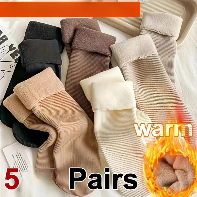5 Pairs Women Winter Warm Socks Thick Soft and Warm Indoor Home Socks with Comfortable Plush Lining Snow Boots Ankle Socks