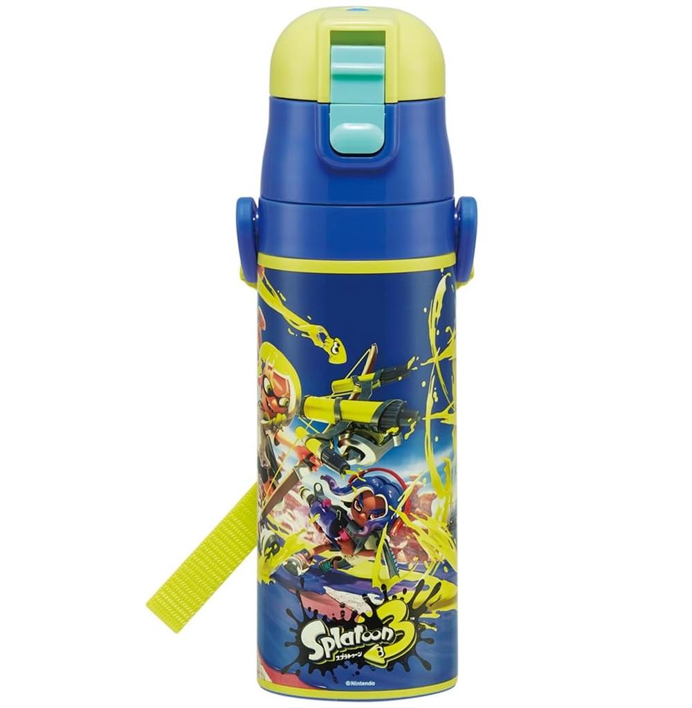 Skater Children's Water Bottle, 470ml, Direct Drinking, Splatoon 3 Design, for Boys, Insulated, Stainless Steel, Lightweight, Sports Bottle, Kids'