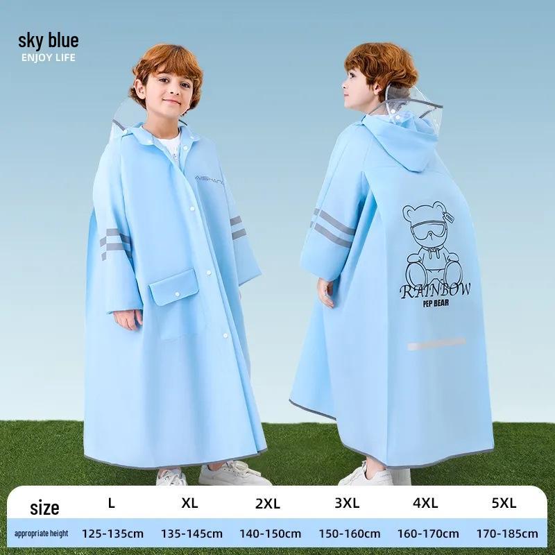 Kids' Long Raincoat with Backpack Compartment - Stormproof Poncho for School, Boys & Girls Plus Size