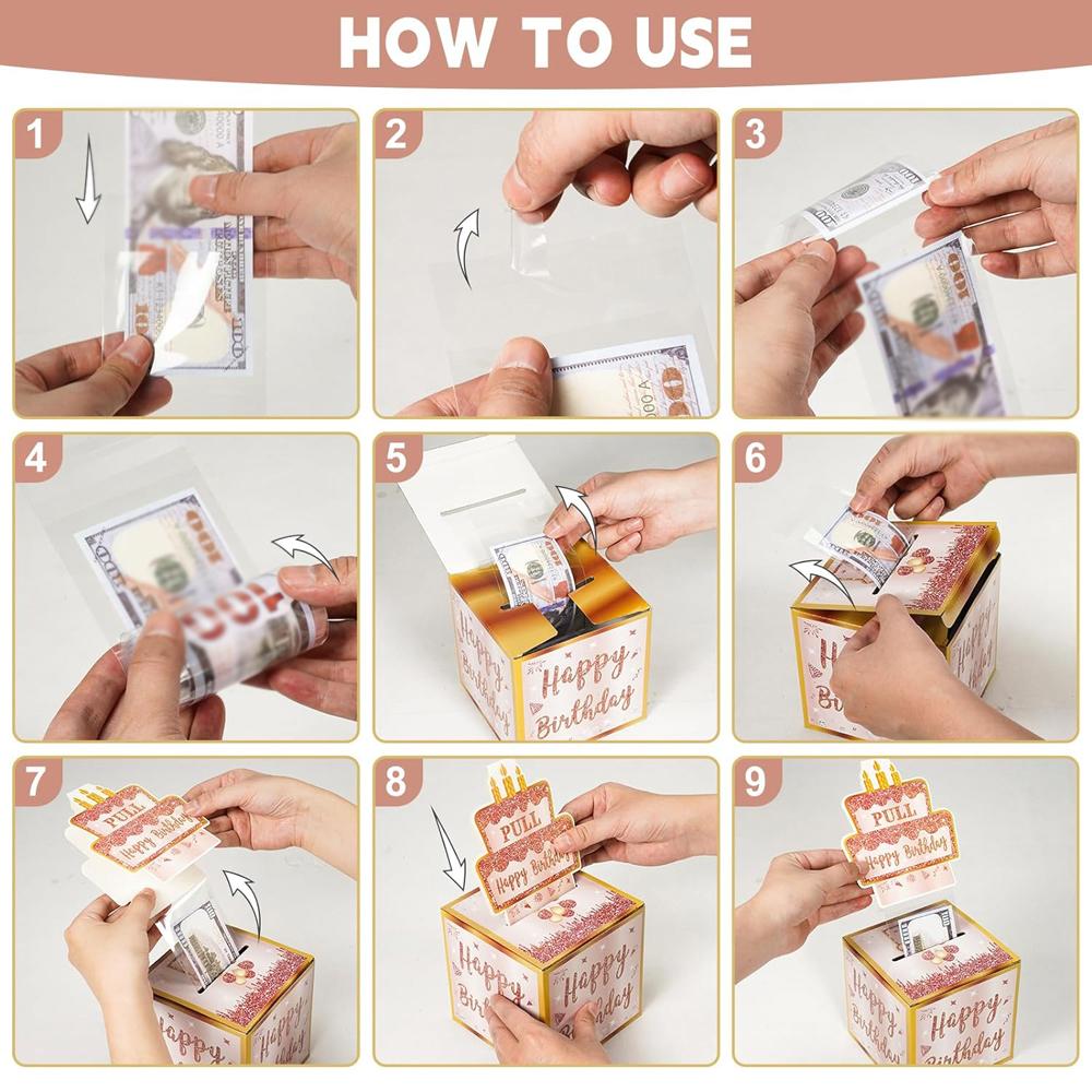Money Box for Cash Pull  Happy Birthday Money Gift Box with Pull Out Card Surprise Box DIY Set for Women Men
