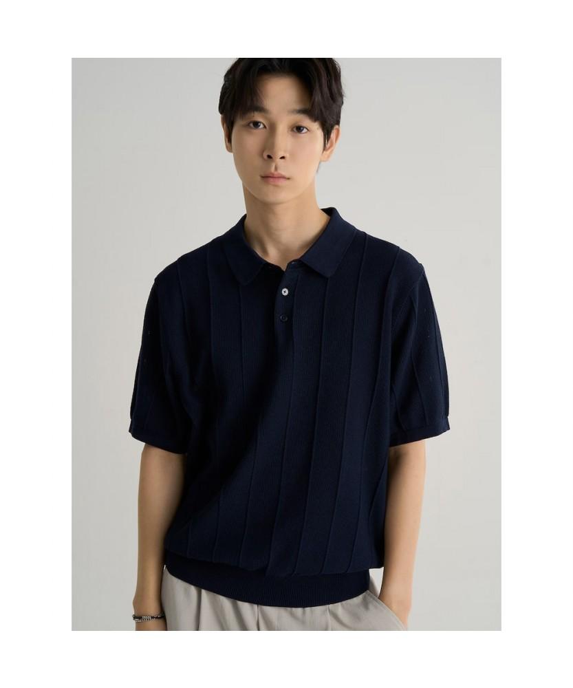 8seconds Cool Touch Textured Collar Short Sleeve Knit Navy