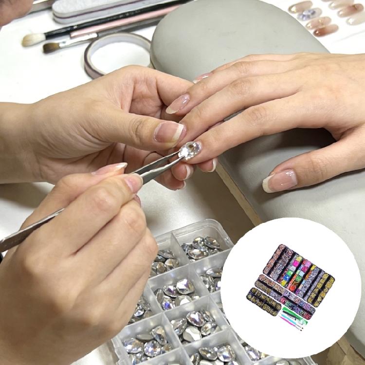 13 In 1 Nail Decoration Kit Contains 310 Grams Princess Cut Rhinestones And Practical Tools