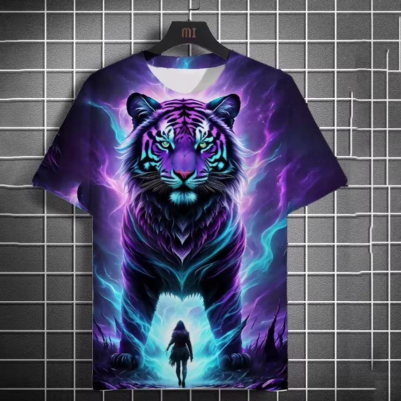 Animal Men's T-shirt 3d Tiger Print Men's Tops Casual Short Sleeve Simple T-shirt Summer Round Neck T-shirt Men's Ultra Clothing