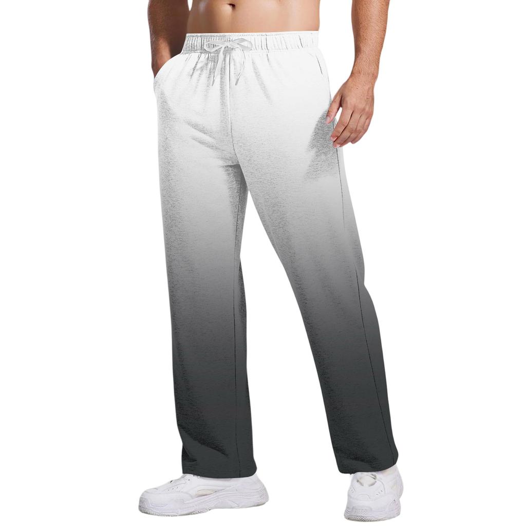 Men's Tie, Gradient Casual Pants With Pockets | Loose Straight Leg, Elastic Waist With Drawstring For Daily & Casual Wear