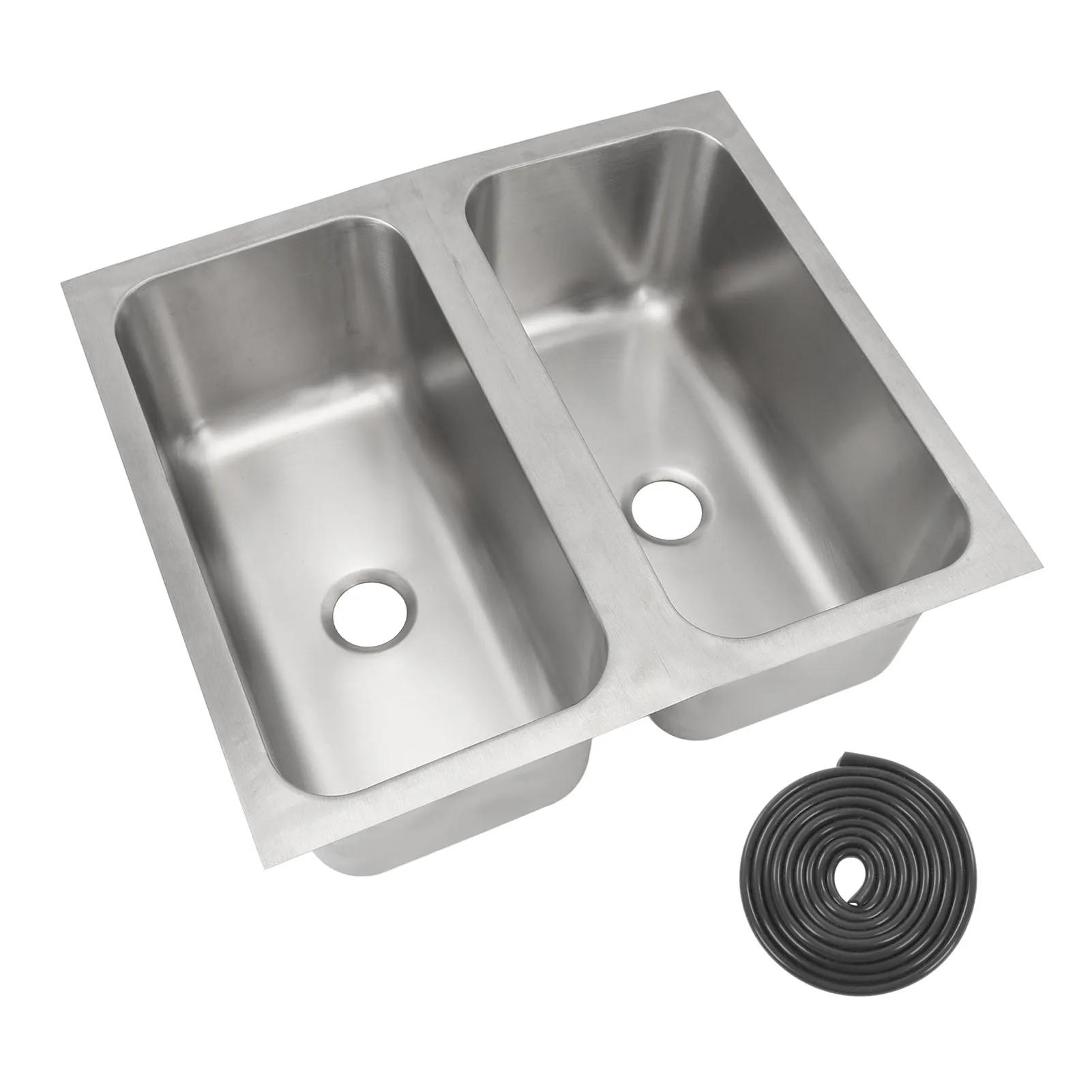 Врезная мойка Мойка для автодома Нержавеющая сталь 304 Кухонная мойка с двойной чашей с выпускным отверстием 40 мм для лодки, автодома, грузовика