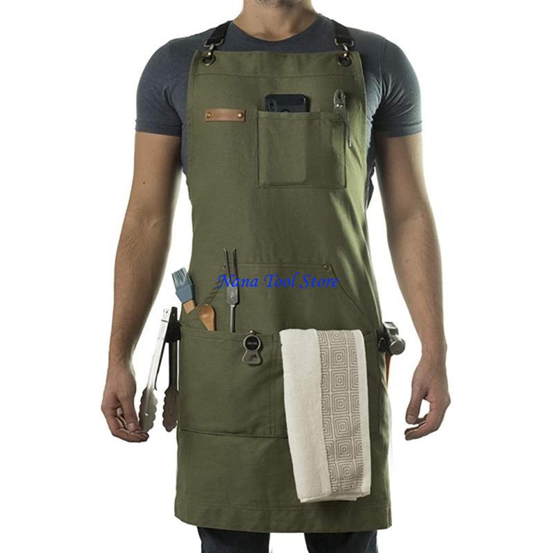 31GJ Multi Pocket Canvas Work Apron, Adjustable Back for Men and Women