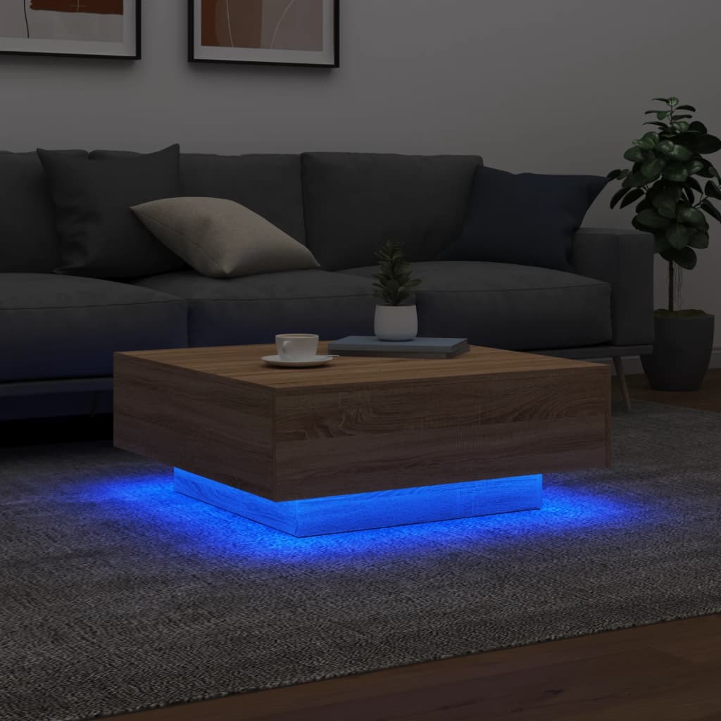 LED Coffee Table, Sonoma Oak, 80x80x31 Cm