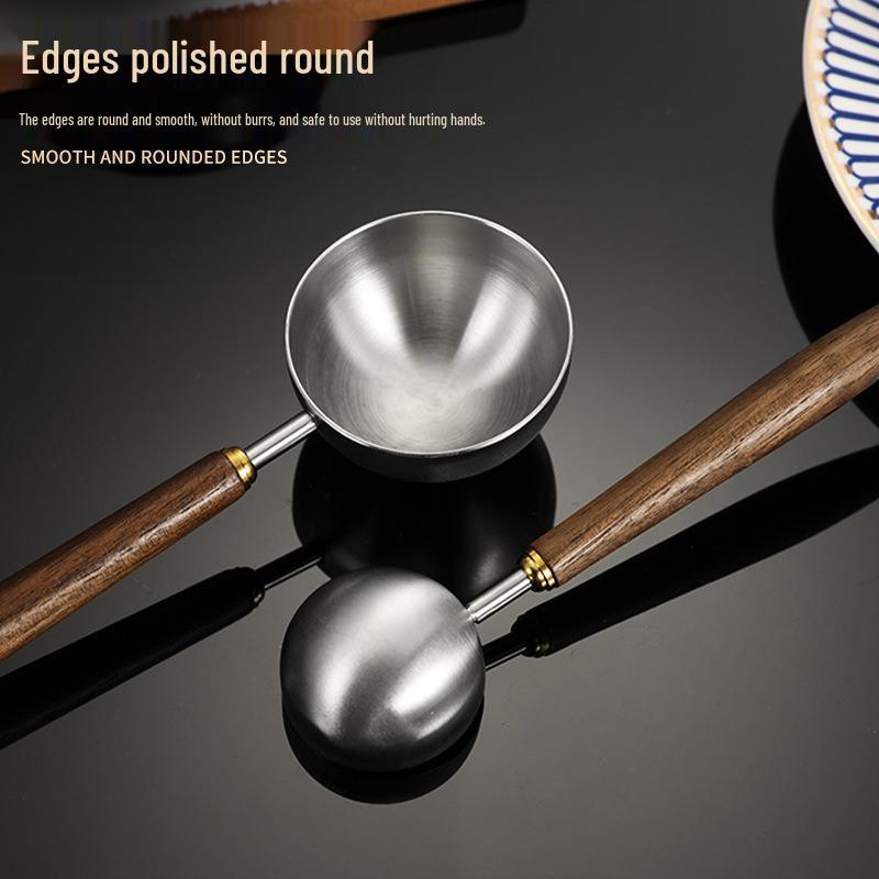 Premium 304 Stainless Steel Coffee Spoon with Walnut Wood Handle for Measuring Coffee Beans