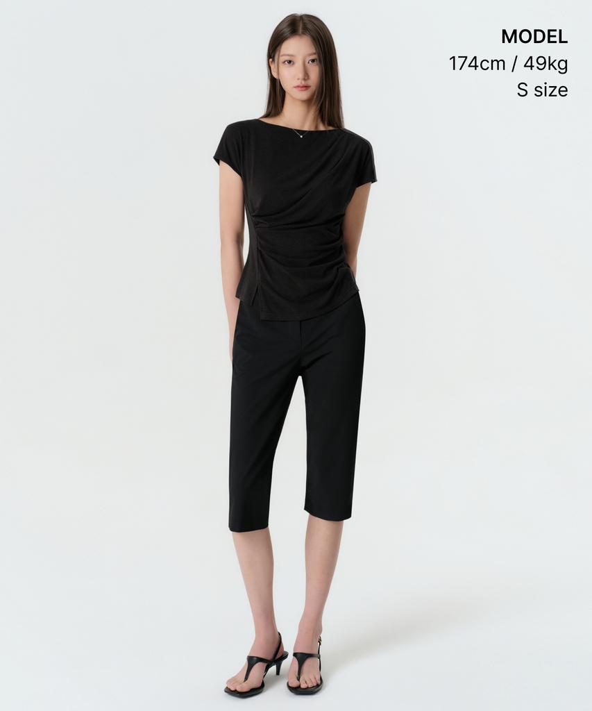 MUSINSA STANDARD WOMAN Women'S Drape Boat Neck T-Shirt [Black]
