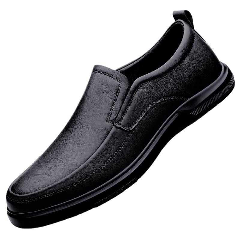 Men's Autumn Casual Slip-On Loafers: First Layer Cowhide Leather, Thick Sole, Breathable for Middle-Aged.