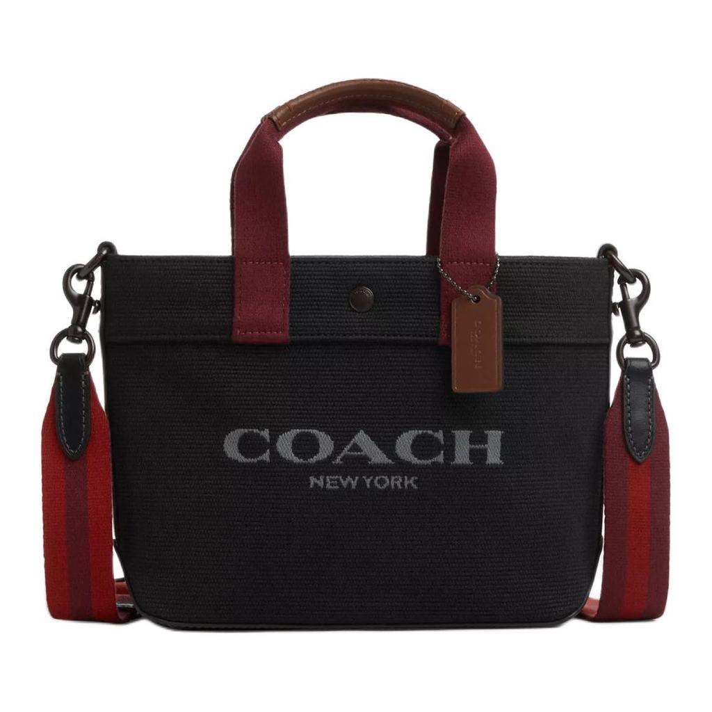 Coach 20 Letter Logo Snap Closure Canvas And Smooth Leather Tote Bag Men Tote Bags Black CU299-JIBLK