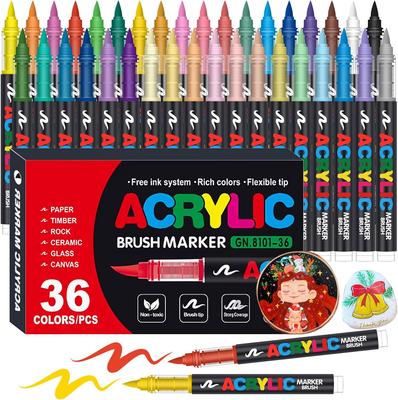 Marqueur Peinture Acrylique 12-48 Couleurs DIY Étanche Pointe Pinceau Doux Stylos Peinture pour Bois Pierre Toile Verre Tissu Peinture Œuf Rocher