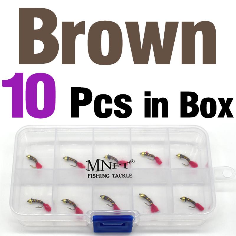 MNFT 10Pcs 14# Beadhead Red Tail Nymph Fly Fishing Lure Black & Brown Artificial Bait