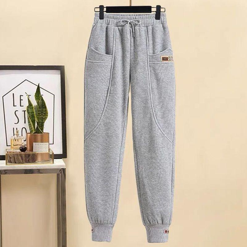 Damen Winterhose Einfarbige Hochtaillierte Hose Verdickte Übergröße Einfache Lockere Freizeit Warme Kordelzughose
