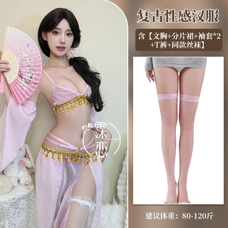 Sex underwear retro sex belly pocket lace bare chest three-point sexy hanfu dress