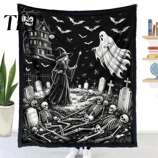 Cozy Warm Throw for Sofa Halloween DIY Coloring Blanket with 24 Markers, Washable Blanket, Color Art Therapy Relaxation Your Own Spooky Pattern