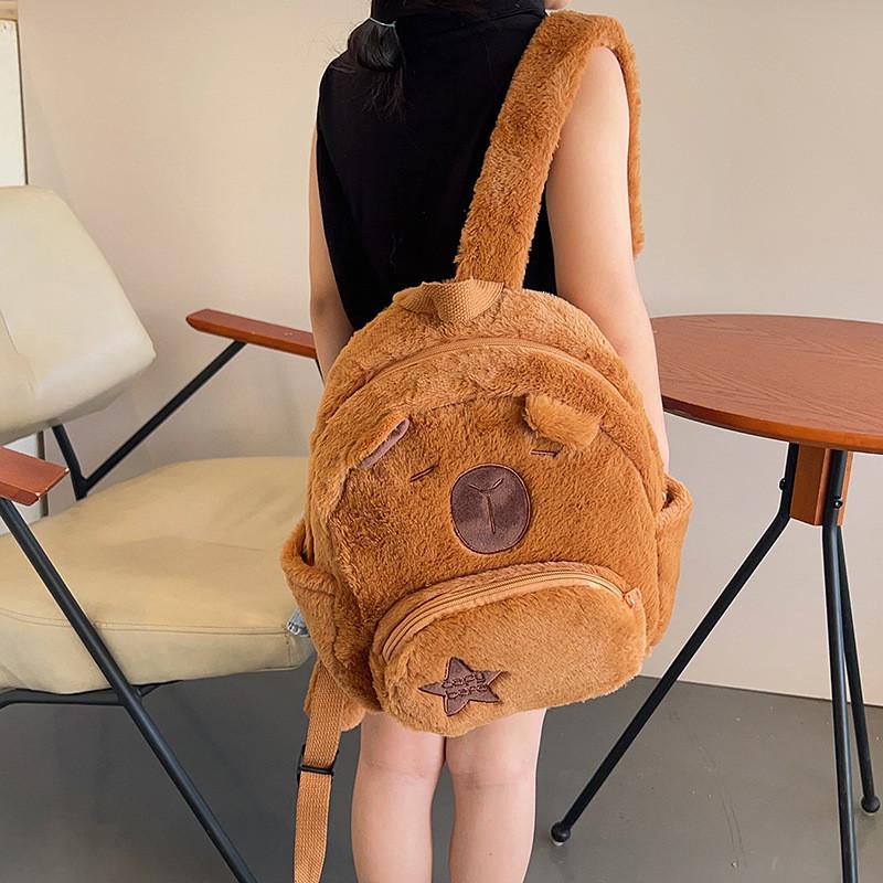Zipper Animal Capybara Plush Toy Backpack Cartoon Doll Schoolbag Gift Birthday