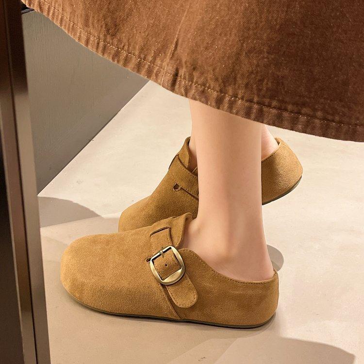 Thick-bottomed Boken bag head slippers women's 2025 autumn and winter new round head one-pedal lazy leisure thick-bottomed Boken half-drag