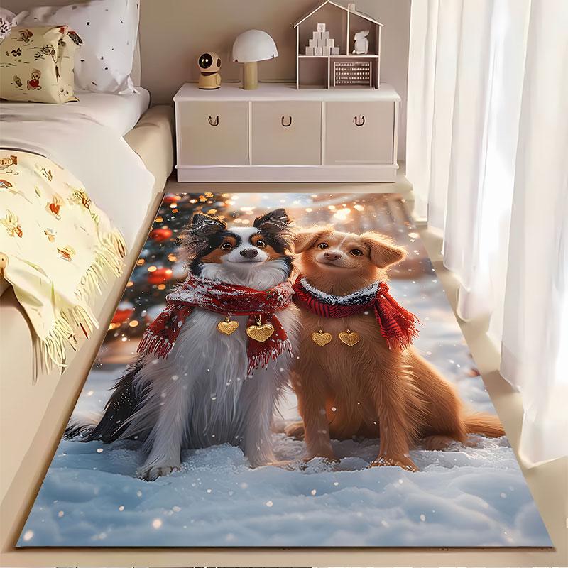 Cute Dogs In Winter Snow Decor Suitable As a Non-slip Mat for the Living Room or Bedroom Sofa