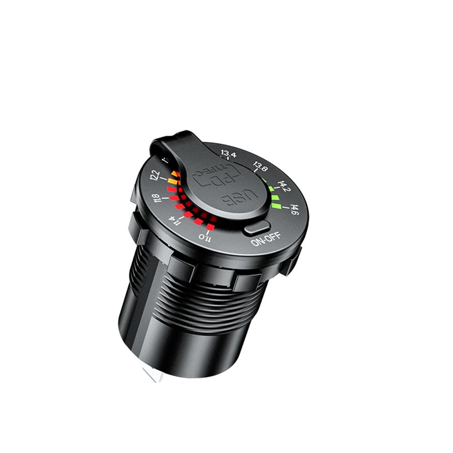 Car QC 3.0 + PD TYPE-C USB Charger Socket with LED Voltage Meter On Off Switch