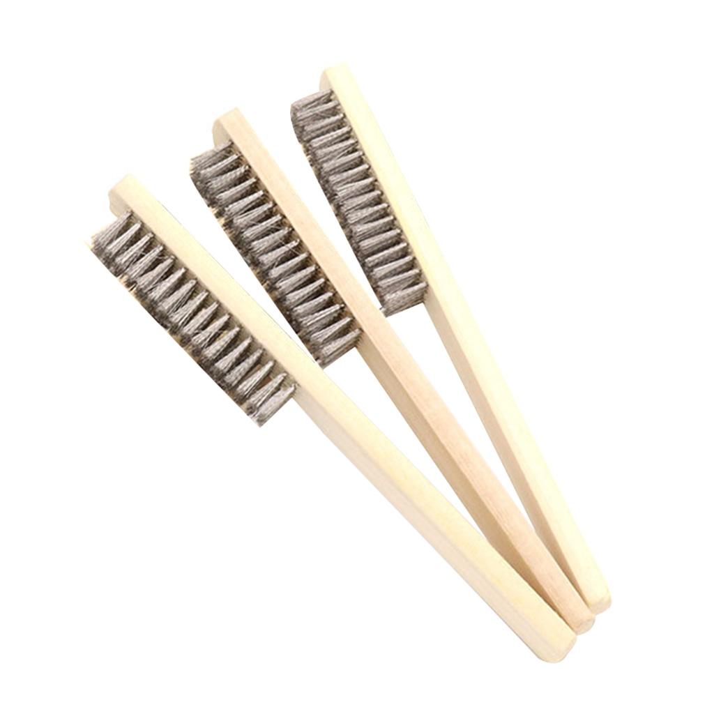 3 Pieces 8 Inches Wire Scratch Brush with Wooden Handle, Multi-Purpose Handle 1