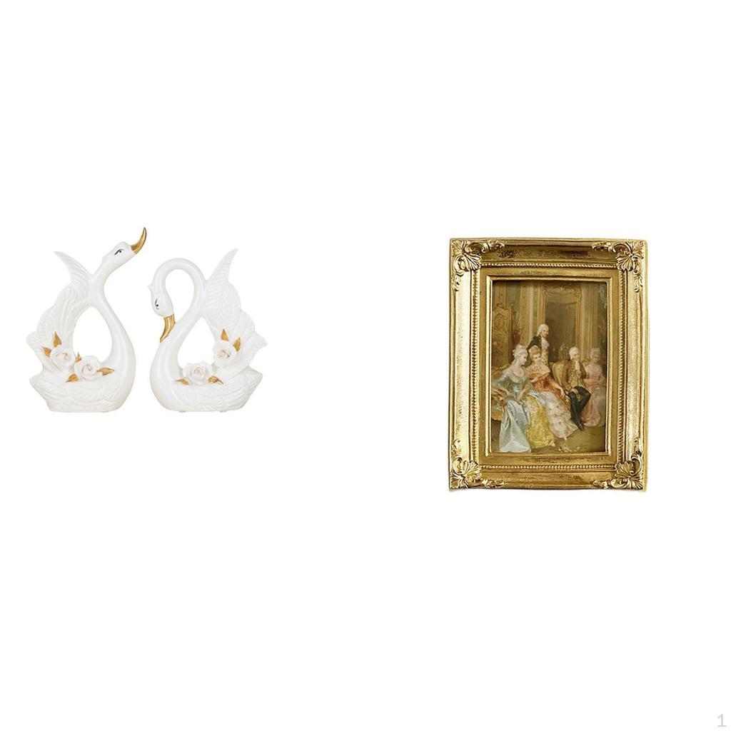 Elegant Swan Ceramic Sculpture And Resin Photo Frame Holder for Desktop Tabletop Bookshelf Cabinet