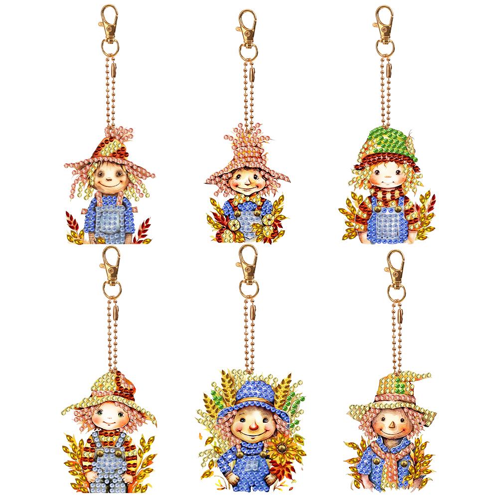 5/6/7PCS Rhinestone Painting Keychain Pendant Diamond Art Keyring Rose Grey Dragon Cute Kitten Envelope Flowers Mandala