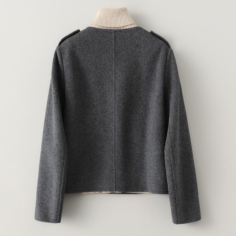 

Маленькое пальто женское короткое весенне-осеннее новое с круглым вырезом двустороннее кашемировое пальто шерстяное пальто L темно-серого