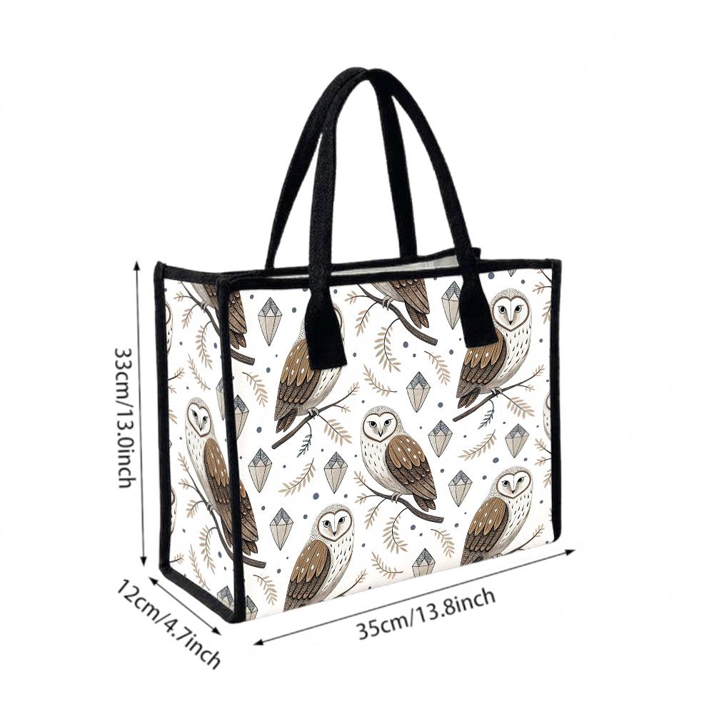 Owl Pattern Canvas Tote Bag Large Capacity Daily Handbag for Shopping Travel Commute