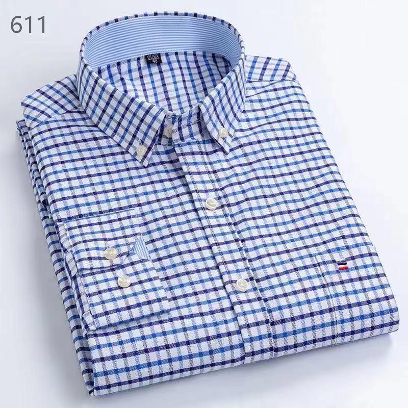 Men's 100% Cotton Plaid Oxford Long Sleeve Casual Business Shirt