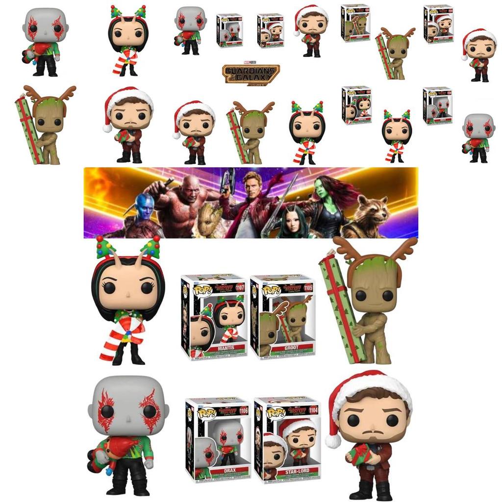 Marvel Guardians Of The Galaxy Christmas Edition Funko Pop Figures Star-lord Groot Drax Mantis 10cm Height