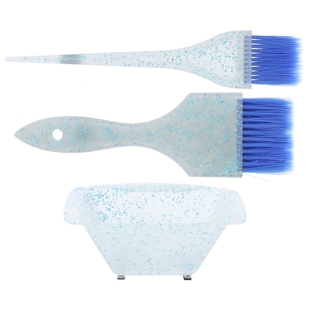 3pcs Hair Dye Kit Home Salon Hair Coloring Tint Brush Dyeing Mixing Bowl Accessory Set (Blue)