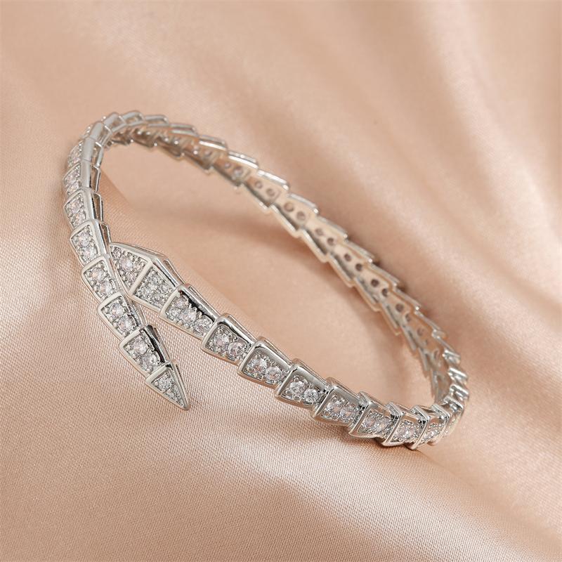 ZAKOL Luxury Shiny AAA Cubic Zirconia Snake Bone Bangles Rings Set for Women Sliver Color Wedding Party Jewelry Set