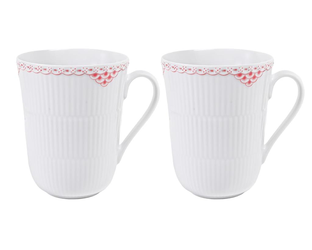 Royal Copenhagen Coral Fluted Lace Mugs, Pair, 350ml, Set of 2, 2531033 (1073139), Western Tableware [Parallel Import]