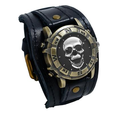 Erkek Saati Kurukafa Antik Bileklik Rock Punk Kurukafa Deri Kayış Su Geçirmez Analog Kuvars Saat Gotik Aksesuar - Doğum Günü Noel Sevgililer Günü