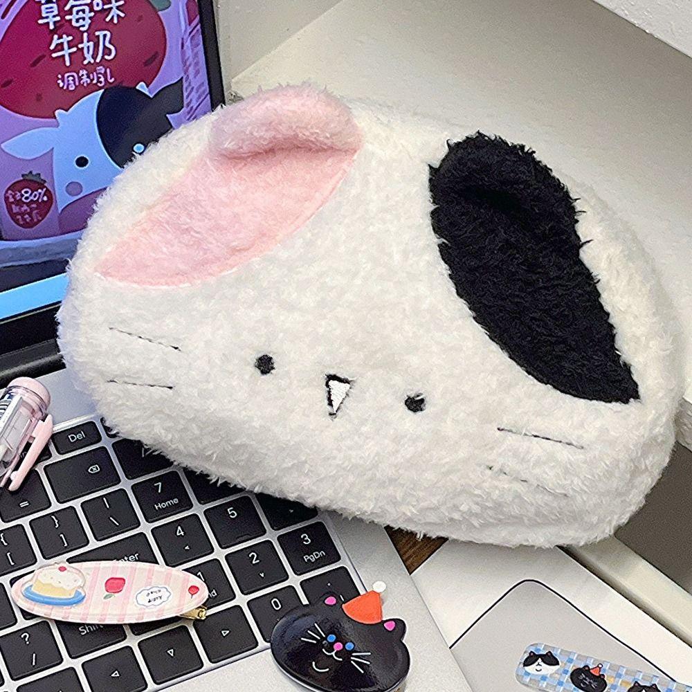 Large Capacity Cat Pencil Pouch Dirt-proof Cartoon Plush Pen Bag  Teens Girls Boys